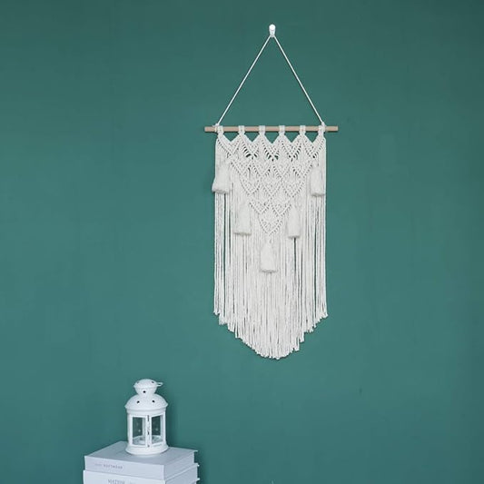 natuli Macrame Wall Hanging Boho Decoration Handmade Large Cotton Tapestry 40 x 70 cm for Living Room Bedroom Balcony Boho Decoration Free Wall Hooks Decoration Room