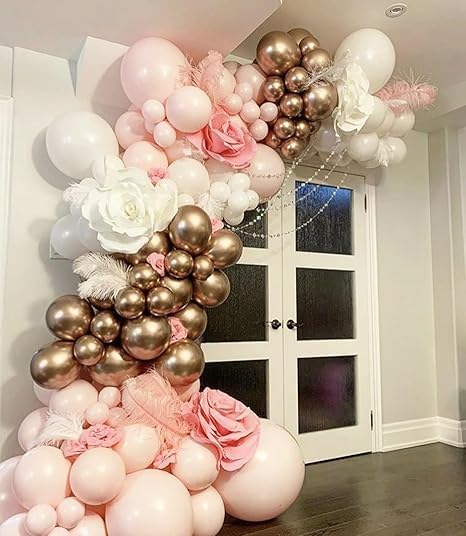White Rose Gold Balloon Garland Kit - 50 Pcs Elegant Party Decorations with Shiny Gold Dots - Perfect for Birthday, Wedding