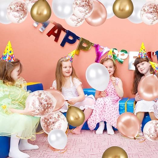 Rose Gold Foil Latex Balloons 60pcs 12 Inch White Gold Foil Balloons Rose Gold Foil Balloons for Decoration Use Perfect for Party Decoration