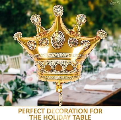Gold Crown Helium Balloons - Perfect for Birthday Party, Wedding, Royal Event - Premium Decoration 3 Pieces