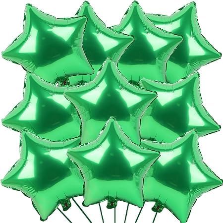 10 Pack Green Star Foil Balloons 18 Inch - Unique Decoration Balloons for Birthday Party, Wedding, Special Event - Helium or Air Inflatable