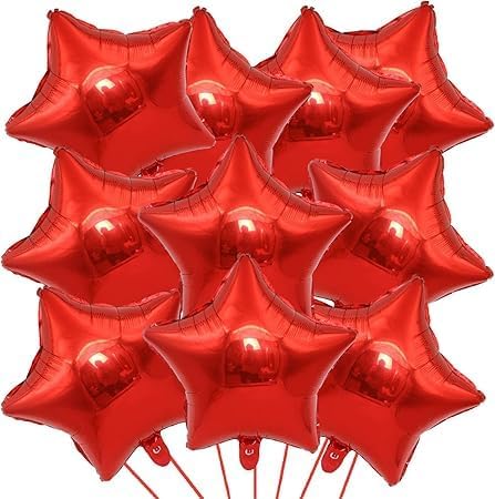10 Pack 18 Inch Red Star Foil Balloons - Unique Decoration Balloons for Birthday Party, Wedding, Special Event - Helium or Air Inflatable