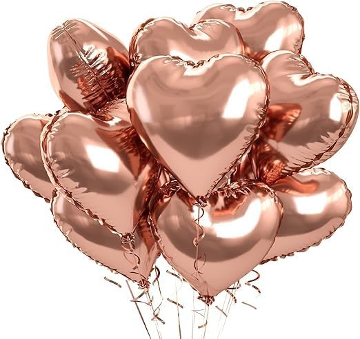 Rose Gold Foil Heart Balloons 10pcs Rose Gold Heart Balloons 18 Inch Valentines Day Balloons Helium Balloons for Birthday Wedding Valentine's Day Birthday Party Decorations