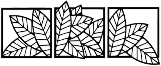 Home Gallery Leaves shape 4 panels Wood Wall art Black 60x180 H01627