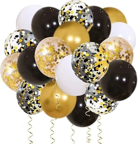 50 Pcs Gold Black White Balloons - Premium Design Party Decoration Balloons – 10 Inch Clear Balloons with Gold and Black Confetti and Ribbons for Graduation Party Decorations, Birthday, Wedding…"