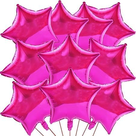 Pack of 10 Fuchsia Star Foil Balloons 18 Inch - Unique Decoration Balloons for Birthday Party, Wedding, Special Event - Helium or Air Inflatable