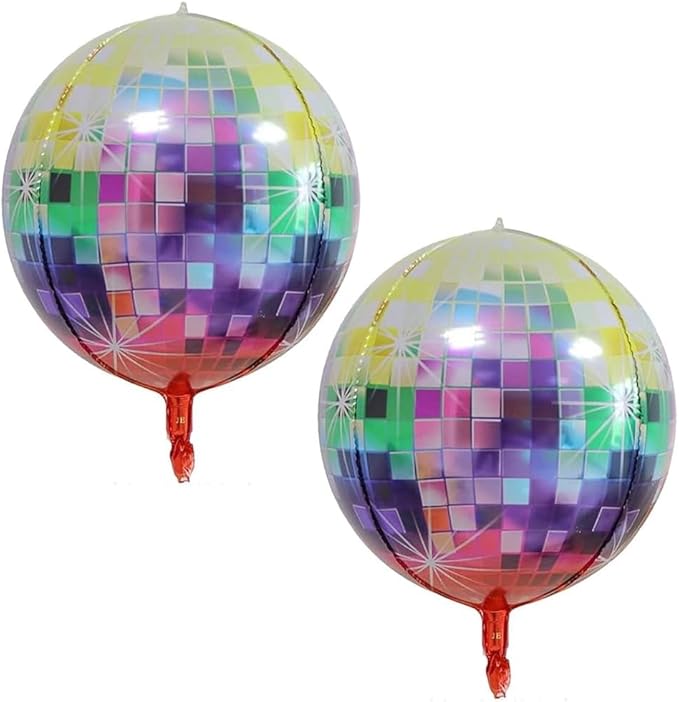 Multi Disco Ball Balloons 4 Pieces 22 Inch 4D Disco Balloons Large Foil Balloon Metallic Mirror Balloon for Disco Dance Party