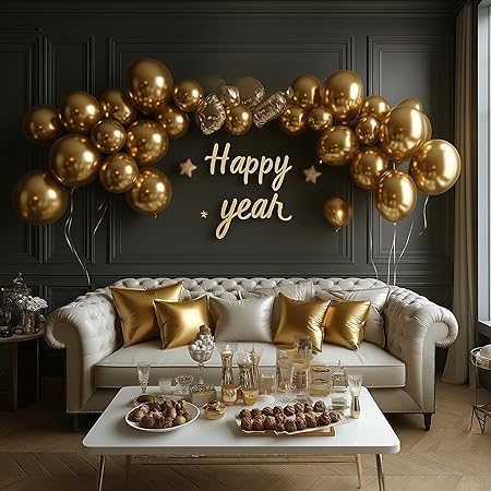 High Quality Blue Latex Balloons, 12 Inch Perfect for Birthday Party, Wedding, Special Event Decoration, Air or Helium Inflatable Balloons Contains 100 Balloons (Ni-Chrome Gold)