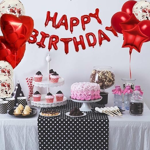 27 Pcs Red Birthday Decorations, 3D Foil Red Happy Birthday Balloon Banner, Pentagram Heart Foil Balloons Confetti Balloons Kit For Boys Girls Birthday Party Supplies