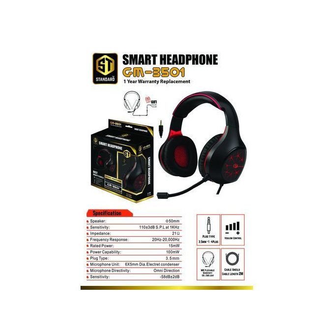 Headphone Standard Smart GM-3501 Light RED