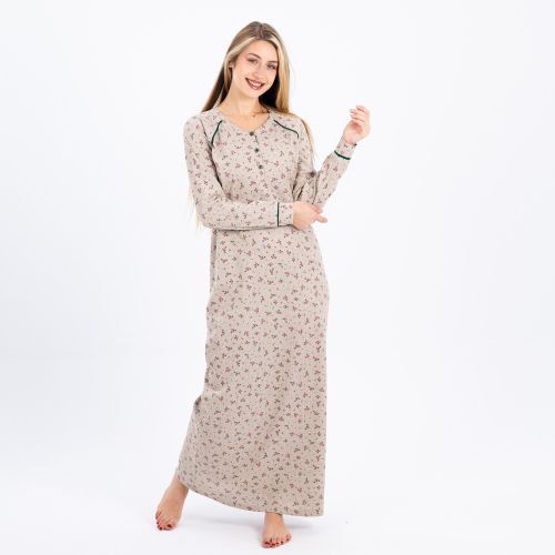Zecotex "Long Ribbed Nightgown / Floral Printed Design/ Elegant & Comfortable Sleepwear / Soft & Lightweight Fabric"