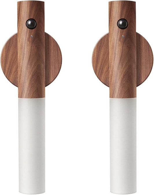 LANDGOO Motion Sensor Night Lights Magnet Body Sensor Hallway, Rechargeable Led Light Portable Stairway, Wooden Wall Sconce Battery Powered Cabinet Lights(Walnut Wood 2PCS)