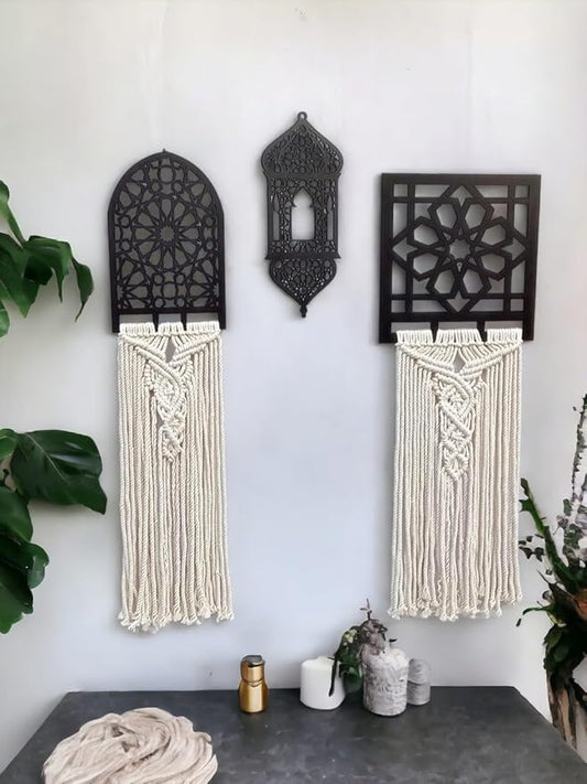 GhaZal Exquisite Handcrafted Macramé Islamic Wall Hanging: Intricate Design for Spiritual Décor for Ramadan and Mother’s Day Celebrations (3, all 3 units)