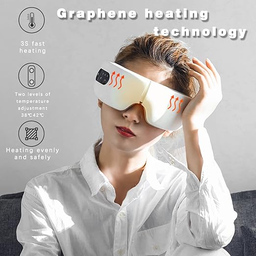 Eye Massager with Heat-Intelligent AI Voice-Bluetooth Music, 8-Mode of airbags Press Vibration Eye Masks ?for Relieve Eye Fatigue Black Eye Circles Dry Eyes Relaxing The Brain Sleep aid