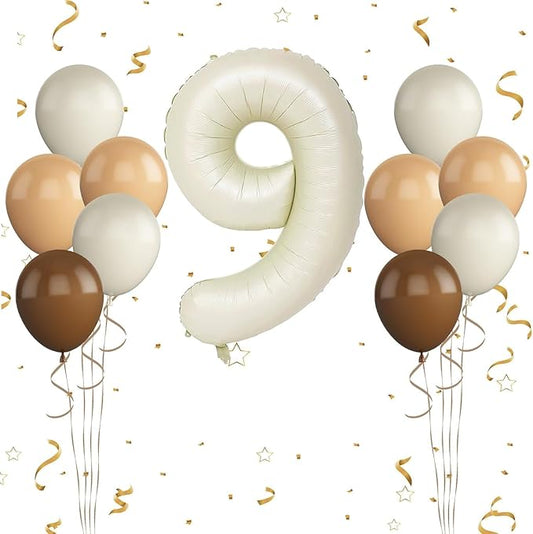 "Number Birthday Balloon Set, Retro Party Balloons for Baby Shower, Birthday, and Anniversary Decorations" (cream white, 9th)