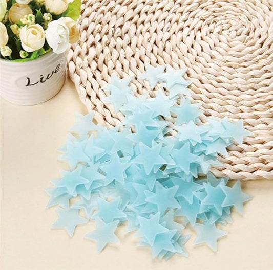 200pcs Plastic 3D Stars Glow in the Dark Stickers Night Luminous Wall Decal Sticker For Kids Bedroom Living Room Children's Room Ceiling Nursery Room Blue