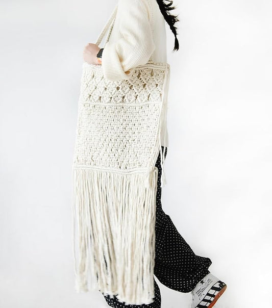 IOWER Macrame Bag Women Beach Shoulder Handbag Tote Bag Hand-Woven Diy Boho Fashion Accessory