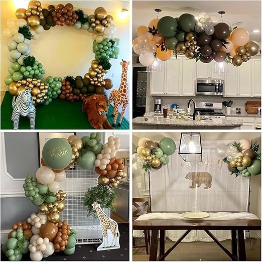 Generic Green and Brown Balloons, Pack of 60: Sage Green, Dark Brown, Beige, Gold Metallic; Balloon Set; Perfect for Birthday, Wedding; Unisex-Kids; All Ages
