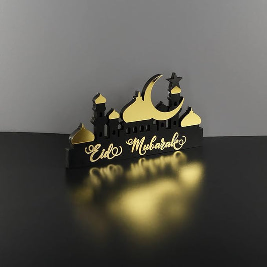 iwa concept | Wooden Acrylic Islamic Tabletop Decors | Ramadan Kareem and Eid Mubarak Decoration | Islamic Muslim Gifts | Ramadan Eid Decoration | (Eid Mubarak-5, Gold)