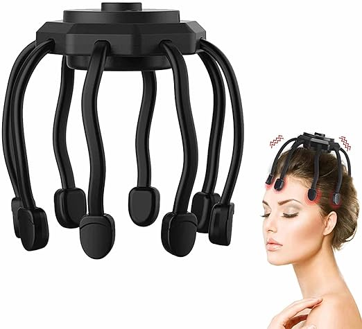 Electric Scalp Massager - Cordless Portable Head Scratcher Massager, Octopus Head Massager Scalp Stress Relax, 360 Degree Vibrating Massager, with 3 Modes, for Stress Relax (Black)