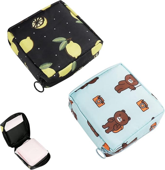 Sanitary Pads Storage Bag, Pack of 2 Reusable Menstrual Cup Bag, Nylon Portable Sanitary Towel Storage Organiser with Zipper for Girls Women (Green)
