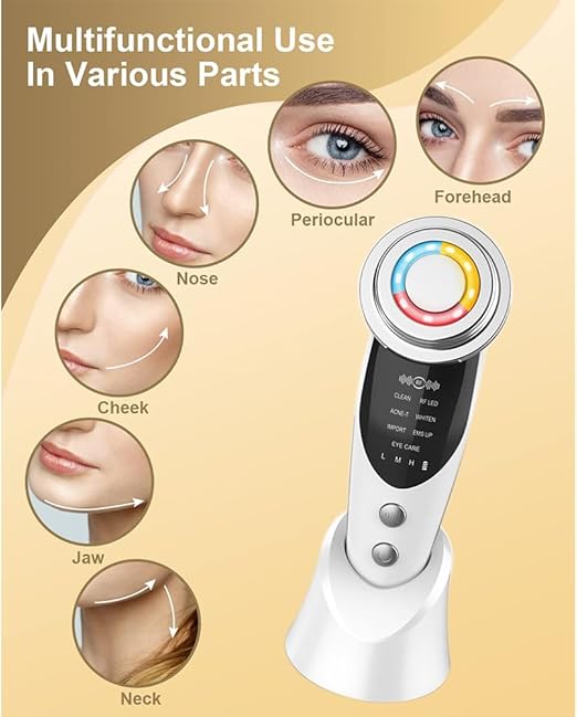 2pc Facial Massager Device, 7 in 1 Microcurrent LED Photon Light Therapy Facial Machine, Skin Scrubber Face Spatula, At-Home Beauty Instrument for Anti-Wrinkle & Skin Cleansing