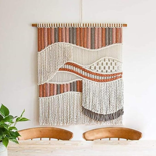 Essenburg 34 x 37. Tapestry Large Boho Macrame Wall Decor Art Chic Bohemian Handmade Home Tapestry for Bedroom Living Room Apartment Wedding Party (Orange)