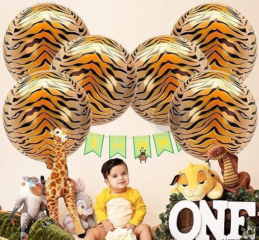 6 Pcs 18 Inch Aluminum Foil Balloons Tiger Print Animal Balloons Tiger Balloons Wild Safari Balloons Birthday Party Decoration (Tiger)