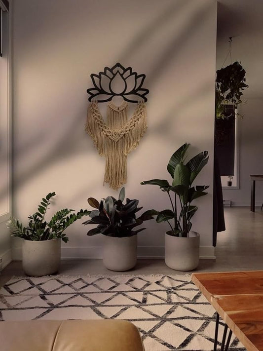 Generic Bohemian Macrame Lotus Wall Decor, Boho Chic, Large Size