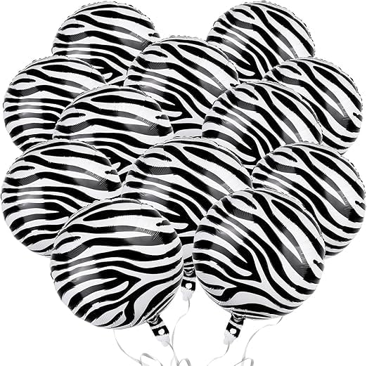 Zebra Mylar Balloons 18 Inch Pack of 12 Jungle Animal Balloons Round | Wildlife Balloons for Zoo Jungle Safari Theme Birthday Party Decorations