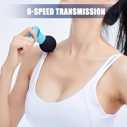 Mini Massage Gun, Portable Muscle Massager: Electric Handheld Massager, USB Charging, Massage Gun, 6 Adjustable Speeds for Neck, Shoulder, Back (Blue)