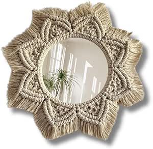 Handmade Cotton Macrame String Wall Mirror for Living Room Dining Room Bedroom Bathroom Kitchen Entryway Hallway- Gift (small)