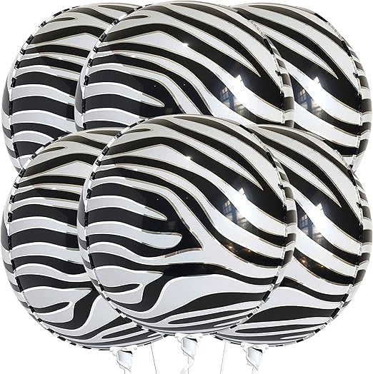 Large 22 Inch Zebra Balloons - Pack of 6 | Zebra Balloons for Black and White Party Decorations | Animal Balloons for Zebra Birthday Party Decorations | B