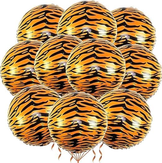 10 Pcs 18 Inch Aluminum Foil Balloons Tiger Print Animal Balloons Tiger Balloons Wild Safari Balloons Perfect for Birthday Party Decoration (Tiger)