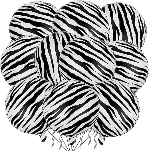 22 Inch Large Zebra Balloons - Pack of 10 Black and White Zebra Balloons for Party Decorations | Animal Balloons for Zebra Birthday Party Decorations |