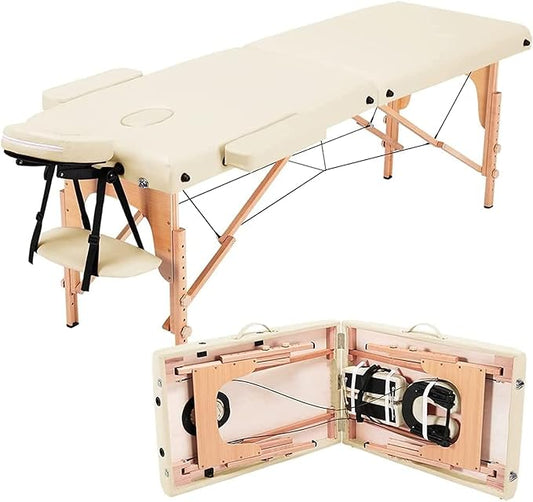 Coolbaby professional portable massage table lash bed, spa bed height adjustable folding tote bag for therapeutic tattoo salon facial treatment (beige) kybj-303-srk4
