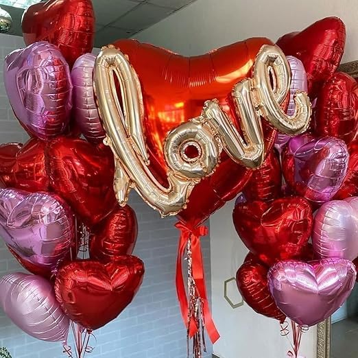 Red Foil Heart Balloons, 10 Pcs Red Heart Balloons, 18 Inch Valentines Day Balloons for Helium Filling, Valentine's Day Decoration, Wedding, Anniversary