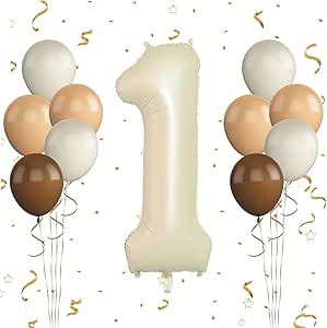 Birthday Balloon Set for Party Decorations, Retro Style, Baby Shower, Anniversary (cream white, 1st)