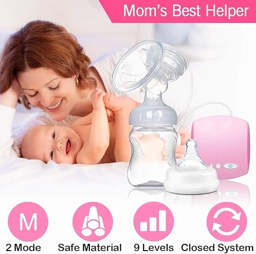 Mumoo Bear Electric Breast Pump, Portable Breast Feeding Pump Nursing Breast Massage With 2 Modes And 9 Suction Levels, Bpa Free Single Breast Milk Pump (Pink)