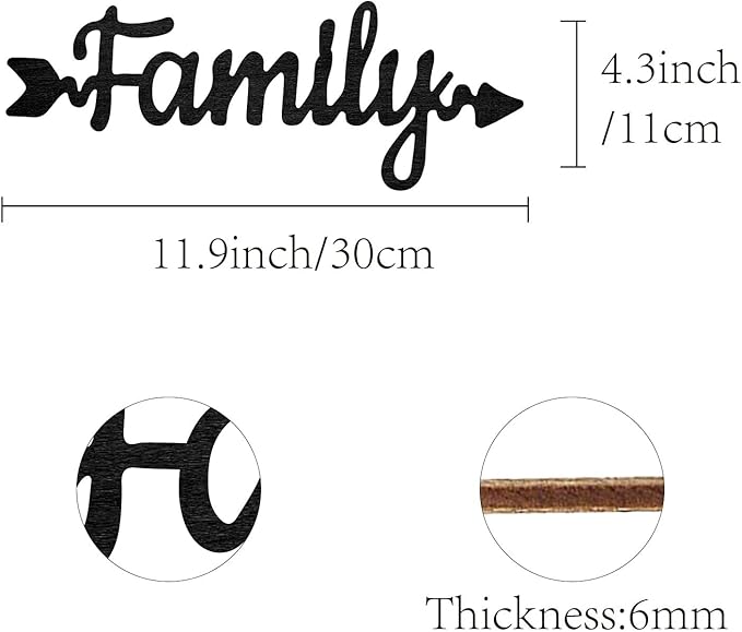 CREATCABIN Wood Cutout Family Arrow Sign Laser Cut Wooden Wall Decor Sculpture Hanging Decor Wall Art Decoration for Home Gallery Office Front Door Black 11.9" x 4.3"