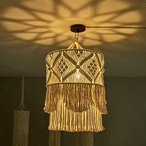 Boho Lamp Shades Macrame Light Shade Handmade Wall Tapestry Lampshade Macrame Boho Decor Handcraft Tapestry Background Headboard Wall Hanging for Ceiling Pendant Light Fitting kit