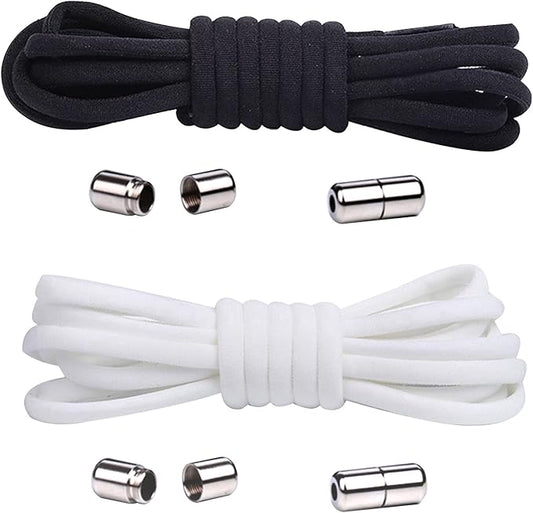 2 Pairs No Tie Elastic Shoelaces Adjustable Elastic Running Shoe Laces Tieless Laces with Metal Buckles for Kids Adults, One Size