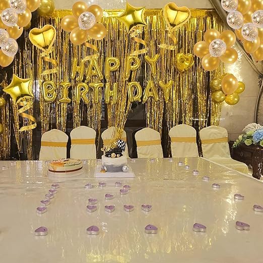 27 Pcs Gold Birthday Decorations, 3D Foil Gold Happy Birthday Balloon Banner, Pentagram Heart Foil Balloons Confetti Balloons Kit For Boys Girls Birthday Party Supplies
