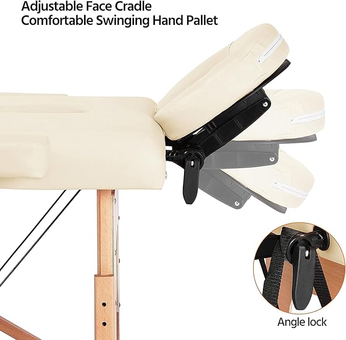 Coolbaby professional portable massage table lash bed, spa bed height adjustable folding tote bag for therapeutic tattoo salon facial treatment (beige) kybj-303-srk4
