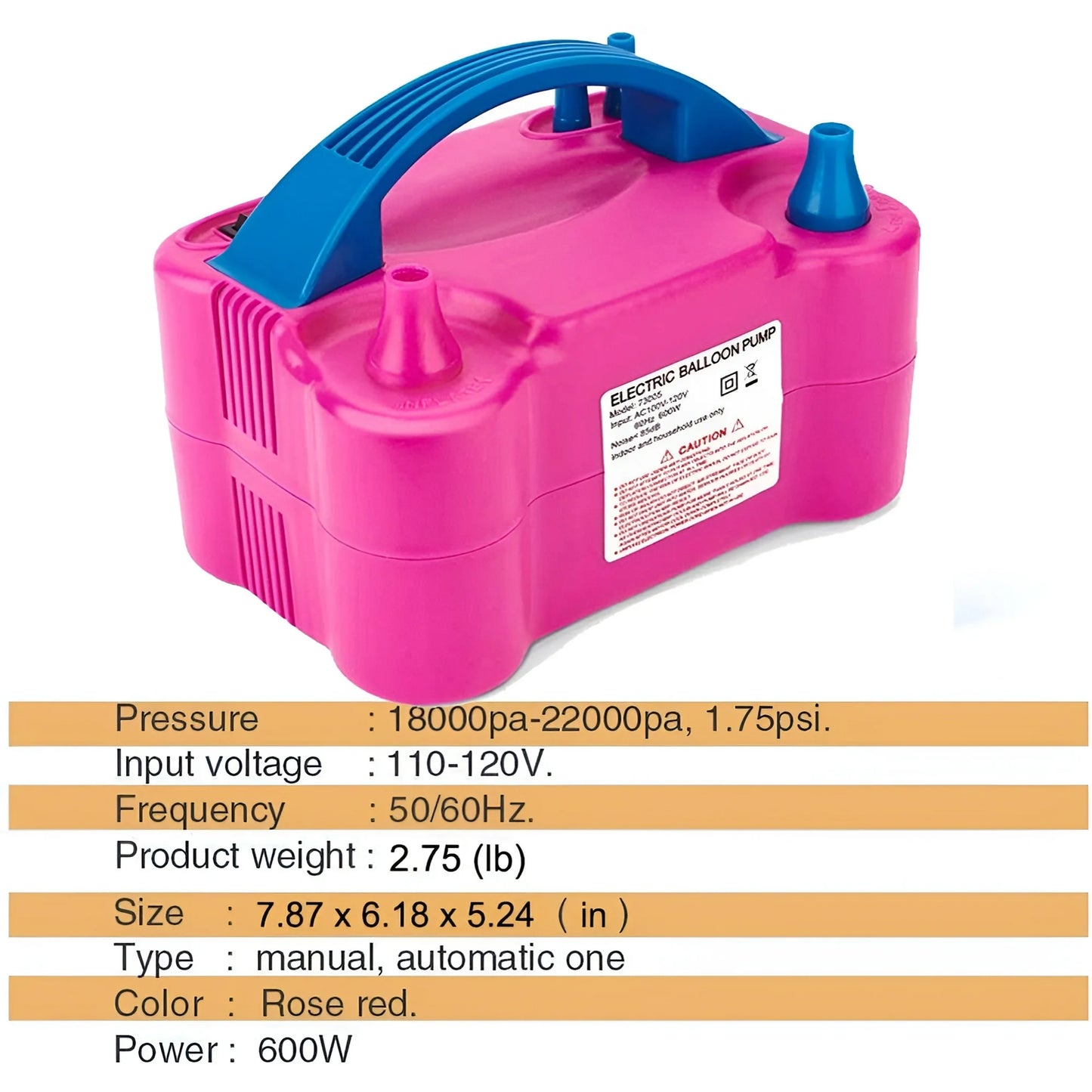 Generic Portable Dual Nozzle Electric Air Balloon Pump Pink/Blue