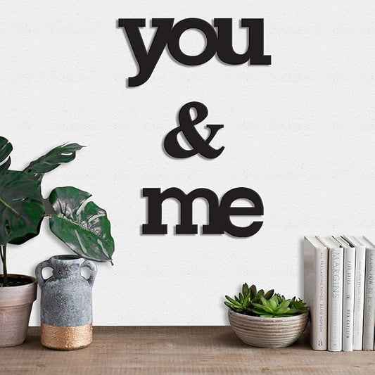 Art Street MDF Wall Plaque Wall Sign You & Me MDF Cutout for Home, Office, Bedroom and Gift (Black, 2.9 x 7, 8x8.7, 3.7x3.7 Inches)