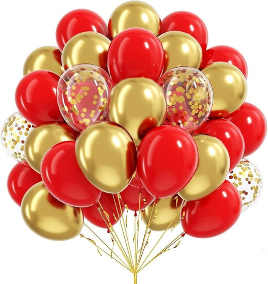 60pcs Red and Gold Balloons 12inch, Red and Gold Party Decorations with Red Gold Balloons for Valentine's Day Wedding Engagements Graduation Anniversary Birthday Party Decoration