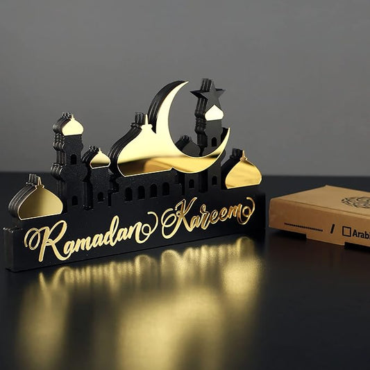 iwa concept | Wooden Acrylic Islamic Tabletop Decors | Ramadan Kareem and Eid Mubarak Decoration | Islamic Muslim Gifts | Ramadan Eid Decoration | (Ramadan Kareem-5, Gold)