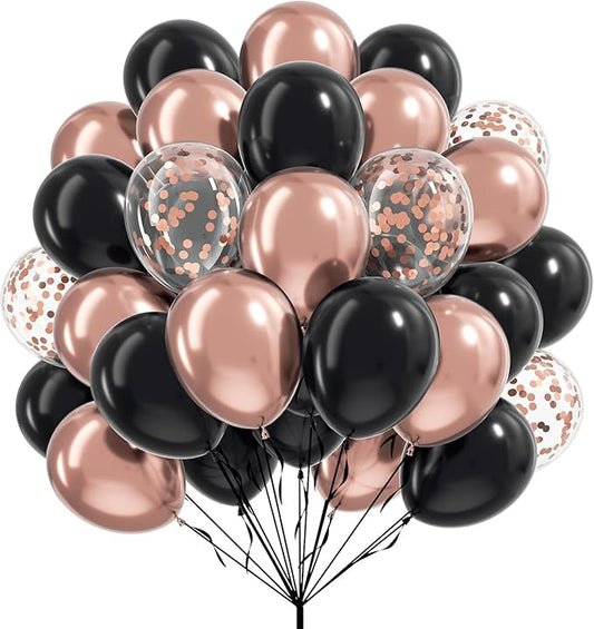 60pcs Colorful Party Balloons – Vibrant Assorted Colors to Brighten Up Your Celebration! Perfect for Birthdays, Baby Showers & More (rosegold and black)