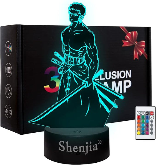 3D LED One Piece Night Light Character Commodity Lamp for Children's Room Home Room Decoration Colourful Night Light Gift for Fans Merch (16 Colours, Roronoa Zoro-A)